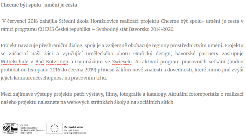Cíl EÚS – Chceme být spolu – umění je cesta